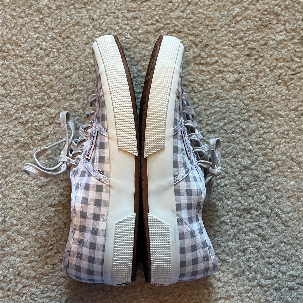 Superga Fabric Gray/White Checkered Gingham Sneakers - Picture 8 of 10